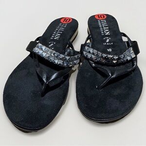 Italian Shoemakers Black Womens 10 Studded Sandals Thong Shoes Italy Flip Flops